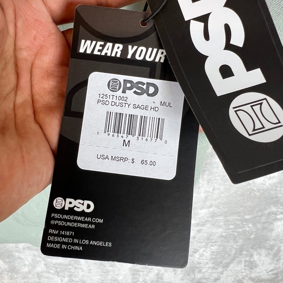 NWT PSD Mens Dusty Sage Hoodie Sweatshirt Green Pink Logo M Streetwear Clean - Picture 3 of 12